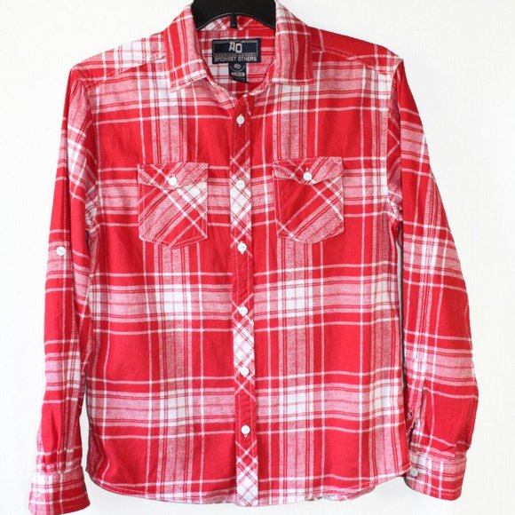Men's Large AO - AMONGST OTHERS American Legacy Red Plaid Flannel Shirt Cotton - Picture 4 of 11